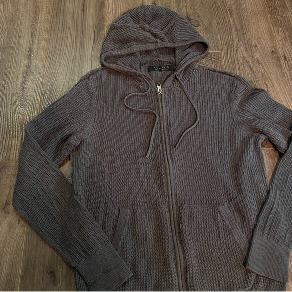 AllSaints Metz knit hoodie grey zip up - Picture 2 of 10